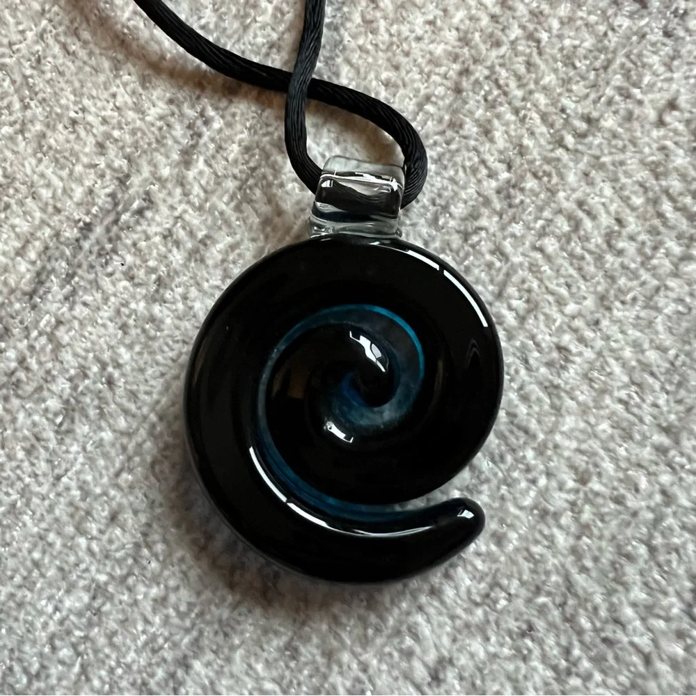 Ocean Blue Solstice Glass Spiral Necklace - Picture 3 of 6